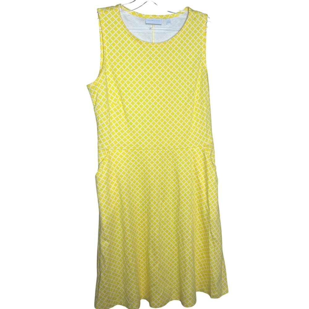 New York & Company MEDIUM Yellow Geometric Lattice Sleeveless Fit & Flare Dress
